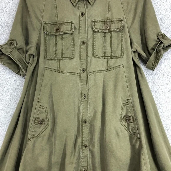 Holding Horses Fit and Flare Shirt Dress Size 8 Olive Green Lyocell - Picture 7 of 15